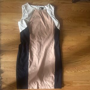 Ann Taylor Black, White, and Tan Midi Dress